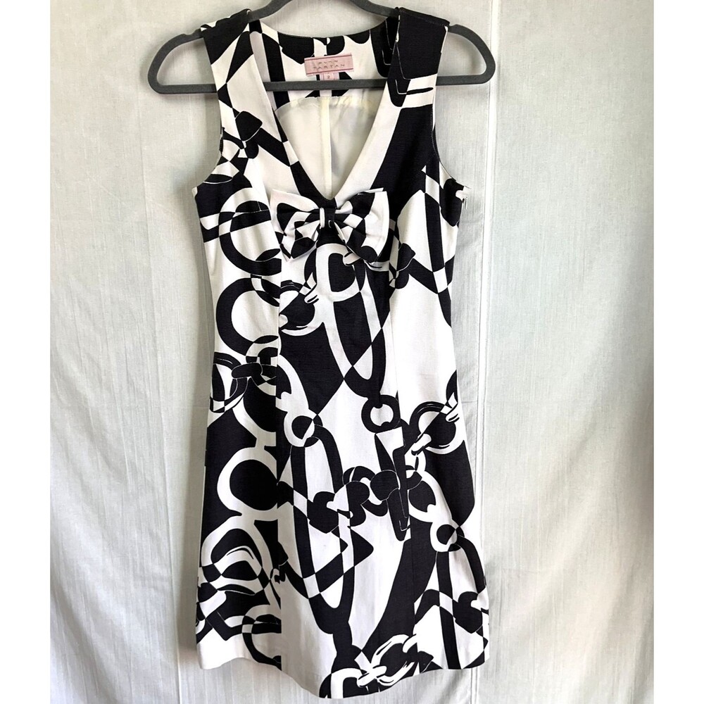 Pink Tartan Women's Abstract Black White Cotton Sleeveless Lined Mini Dress Sz 2